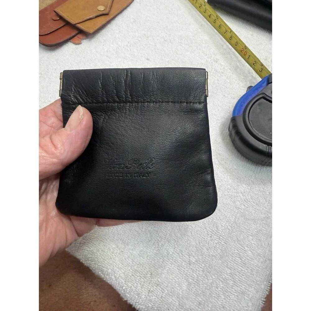 Vera Pelle Made In Italy Coin Purse Black Leather Brass Hinges 4 X3”